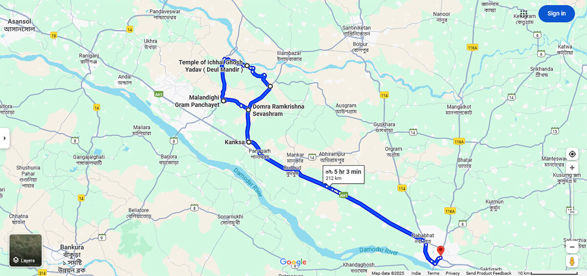 google map of the journey